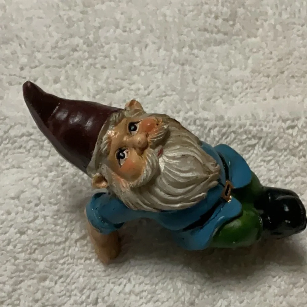 Green Turtle and Blue Gnome Figurine Set plant or shelve hangers.